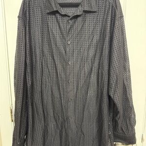 Zara Men's Black Mesh Textured Button-Down Shirt